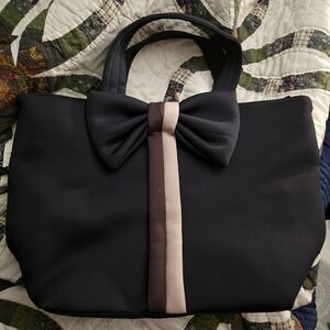 Stella & Dot Elegant Black Tote with Pink Stripe